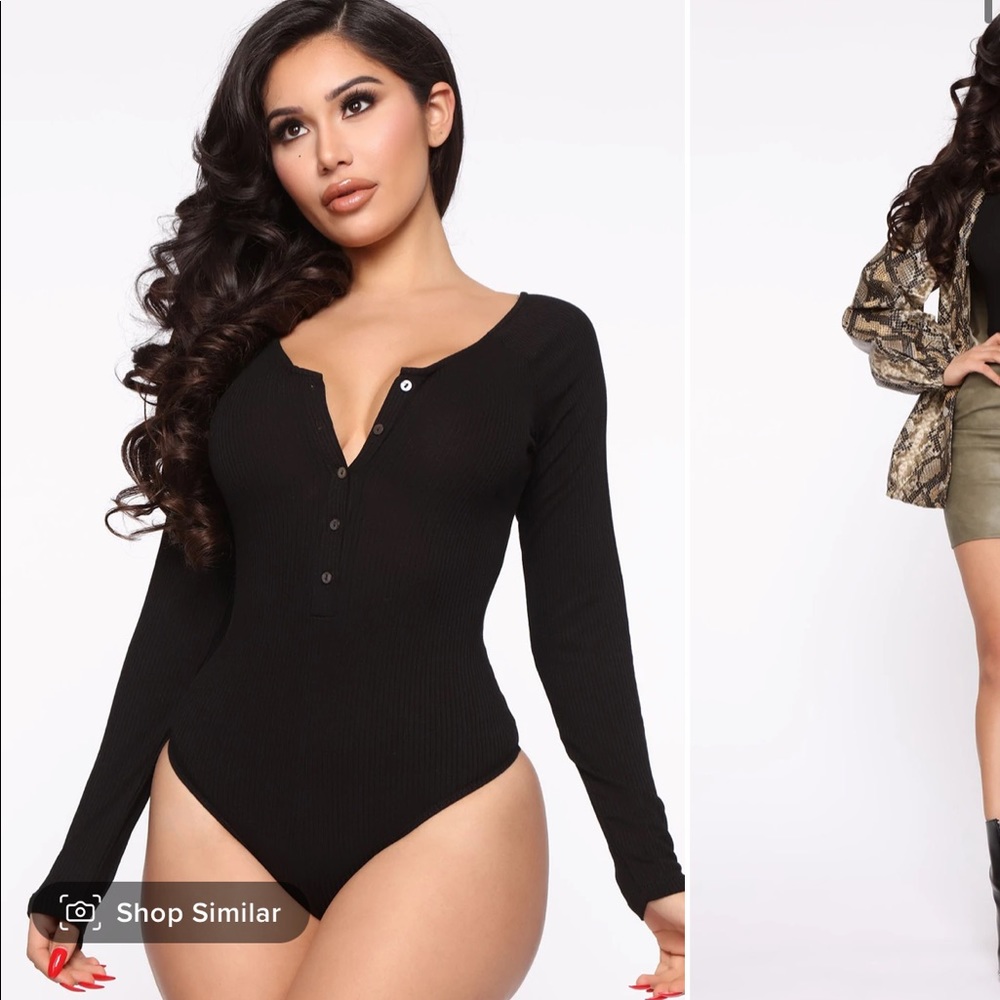 Fashion Nova “Hazel Ribbed Henley Bodysuit” in black size Medium.